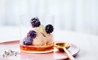 Lauren Eldridge's no-churn passionfruit ice-cream with lime sherbet and blackberries