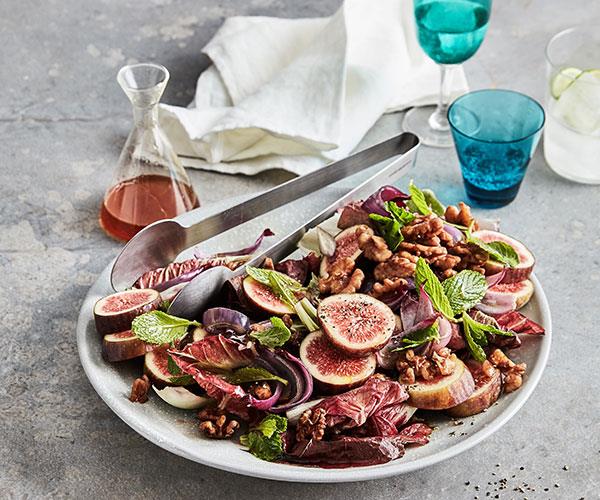 Mike McEnearney's fig salad with roast onions, walnuts and radicchio