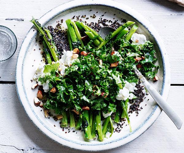 **[Blistered kale ribs with kale-leaf and quinoa salad](https://www.gourmettraveller.com.au/recipes/browse-all/blistered-kale-ribs-with-kale-leaf-and-quinoa-salad-12022|target="_blank"|rel="nofollow")**