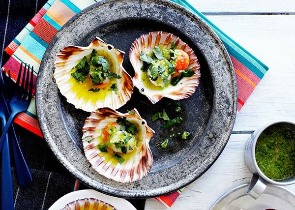 Grilled scallops in the shell