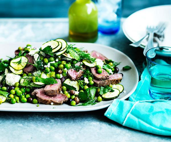 **[Lamb salad with peas, zucchini and olives](https://www.gourmettraveller.com.au/recipes/fast-recipes/lamb-salad-with-peas-zucchini-and-olives-13685|target="_blank")**