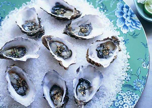 Oysters with wasabi nori and lime dressing