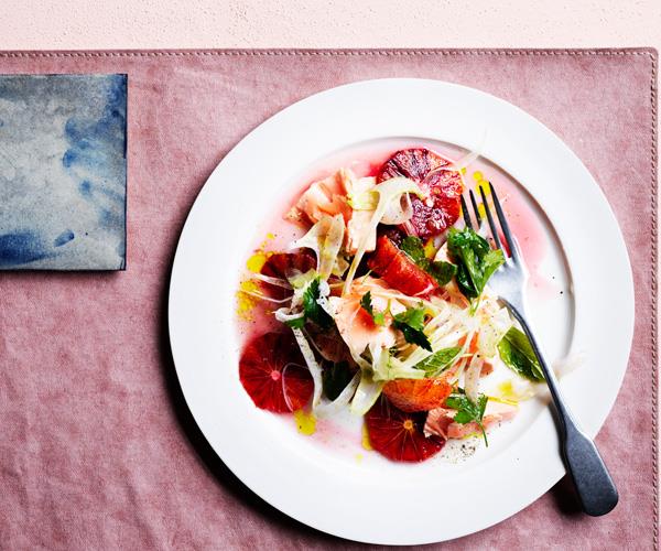 Flaked trout, blood orange and fennel salad