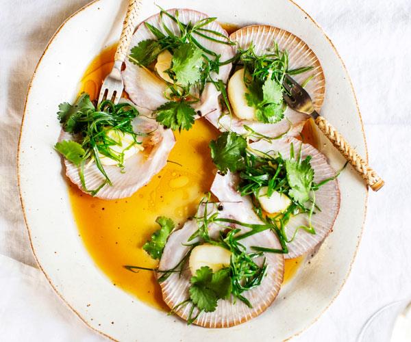 **[Louis Tikaram's grilled Hervey Bay scallops with soy and ginger](https://www.gourmettraveller.com.au/recipes/chefs-recipes/grilled-scallops-soy-ginger-18194|target="_blank")**