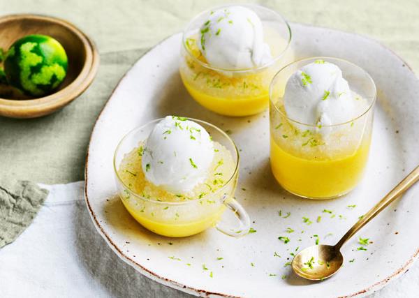 Louis Tikaram's mango pudding with lime tapioca and coconut ice-cream