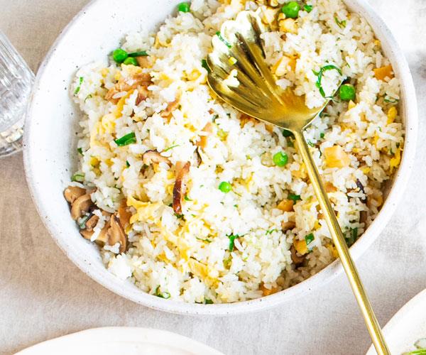 **[Louis Tikaram's fried rice of shiitake, salted radish and peas](https://www.gourmettraveller.com.au/recipes/chefs-recipes/fried-rice-vegetarian-18200|target="_blank")**