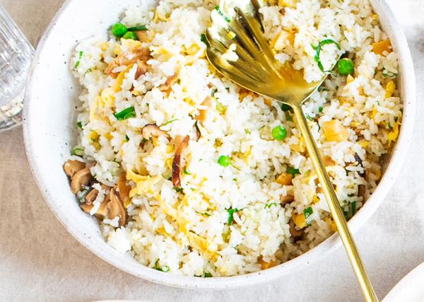 Louis Tikaram's fried rice of shiitake, salted radish and peas
