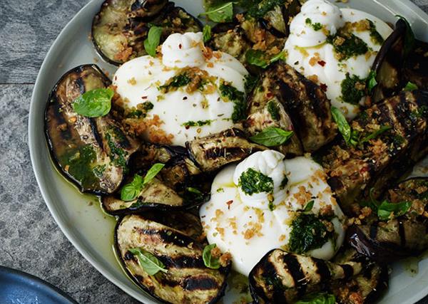 Burrata with char-grilled eggplant
