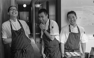 Victor Liong and chefs Roberto Li and Michael Li at Lee Ho Fook, Melbourne.