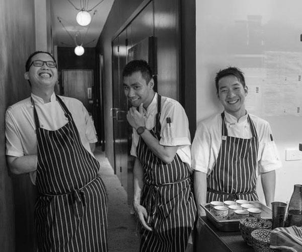 Victor Liong and chefs Roberto Li and Michael Li at Lee Ho Fook, Melbourne.