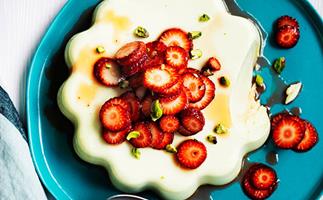 Curtis Stone's yoghurt panna cotta with strawberries and rosewater