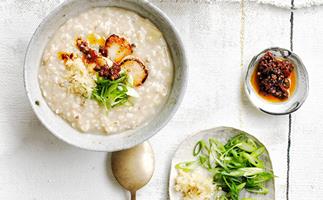 Brown rice congee with ginger and chilli-black bean sauce