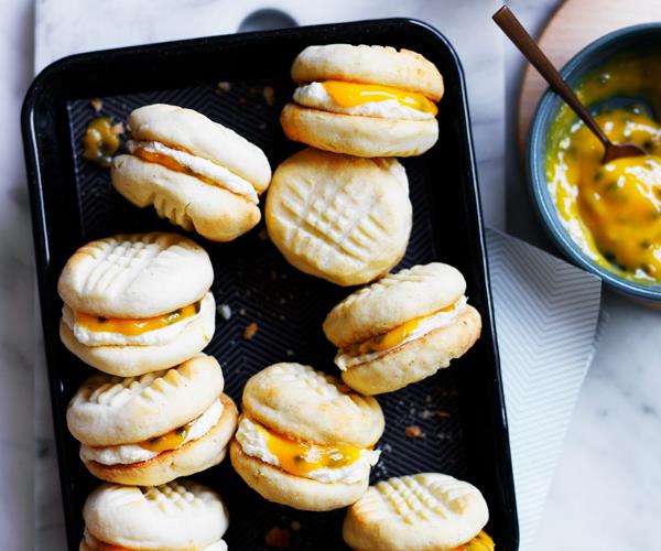 Lime and vanilla melting moments with passionfruit curd