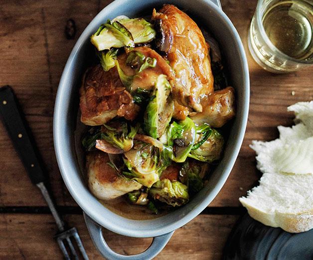 Chicken fricassée with Brussels sprouts