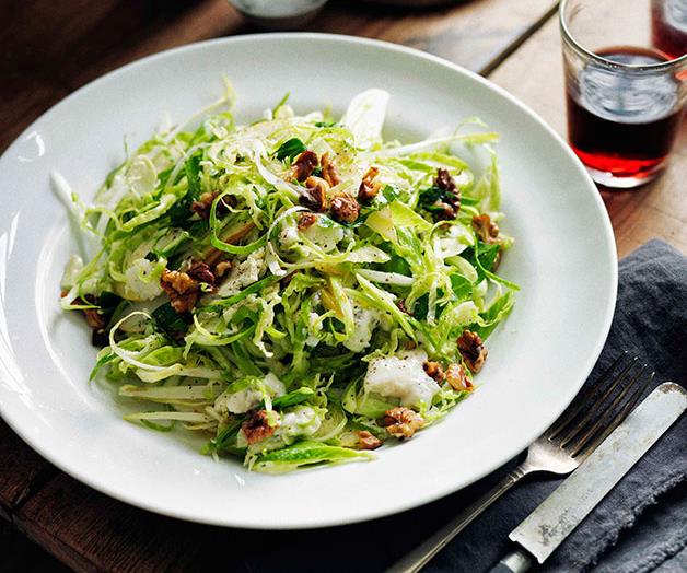Shaved Brussels sprouts, walnuts and Gorgonzola cremificato salad