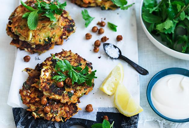 Carrot, fennel and feta fritters