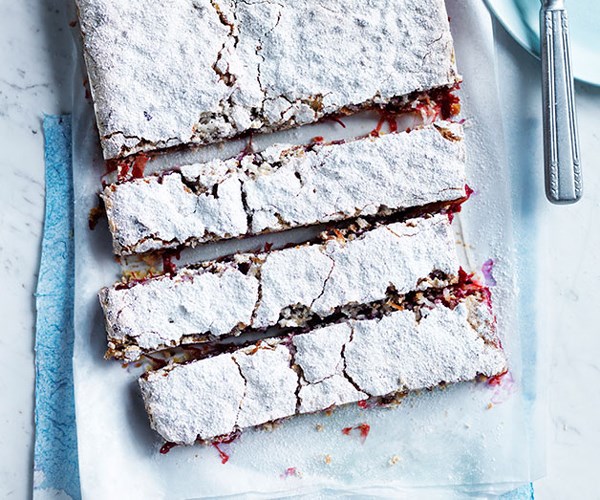 [**Rhubarb, lime and coconut slice**](https://www.gourmettraveller.com.au/recipes/browse-all/rhubarb-lime-and-coconut-slice-12249|target="_blank"|rel="nofollow")
