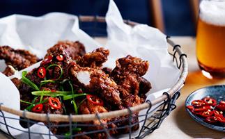 Salt-and-pepper chicken spare ribs with tamarind hot sauce
