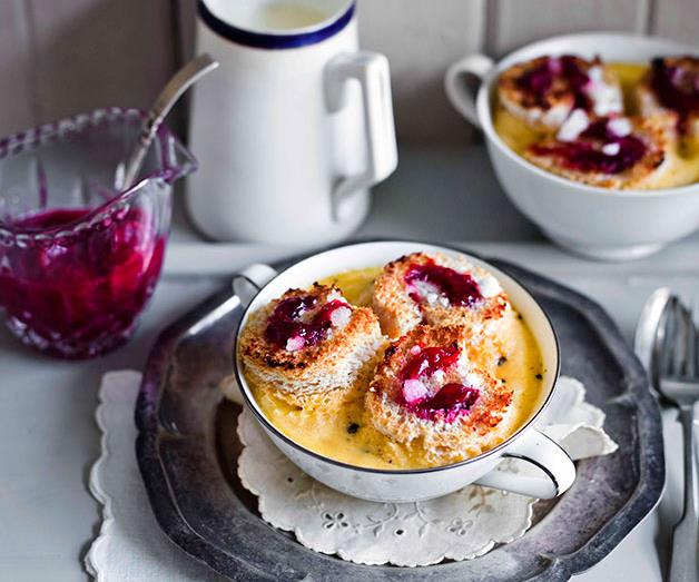 **[Rhubarb and custard bread pudding](https://www.gourmettraveller.com.au/recipes/browse-all/rhubarb-and-custard-bread-pudding-11397|target="_blank")**