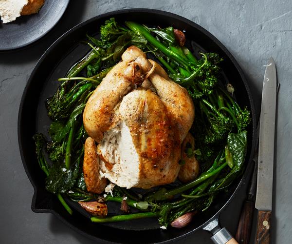 **[Roast chicken with anchovy butter and greens](https://www.gourmettraveller.com.au/recipes/browse-all/roast-chicken-with-anchovy-butter-and-greens-16379|target="_blank")**