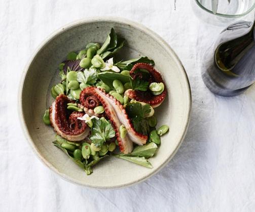 **[Brae's barbecued octopus with lemon, broad beans and their leaves](https://www.gourmettraveller.com.au/recipes/chefs-recipes/barbecued-octopus-broad-beans-17991|target="_blank")**