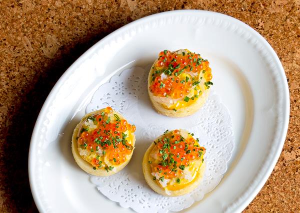 Shane Delia's semolina crumpets with caviar and saffron egg mayonnaise