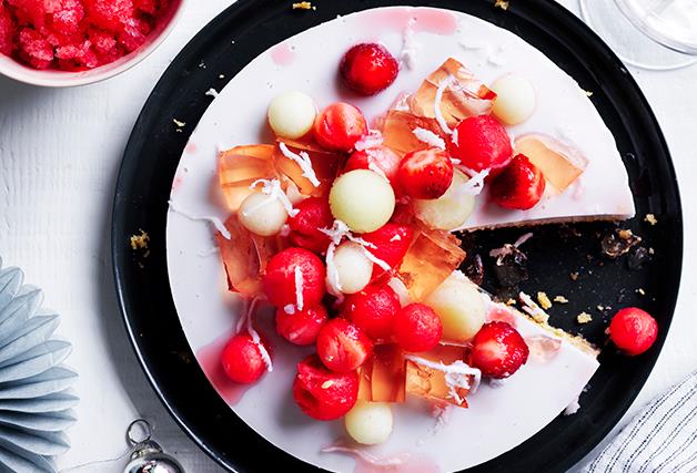 Coconut-muscovado cake with moscato and watermelon