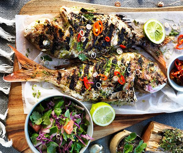 **[Three Blue Ducks' barbecued whole fish with lemongrass and lime leaves](https://www.gourmettraveller.com.au/recipes/chefs-recipes/barbecued-whole-fish-with-lemongrass-and-lime-leaves-8401|target="_blank")**