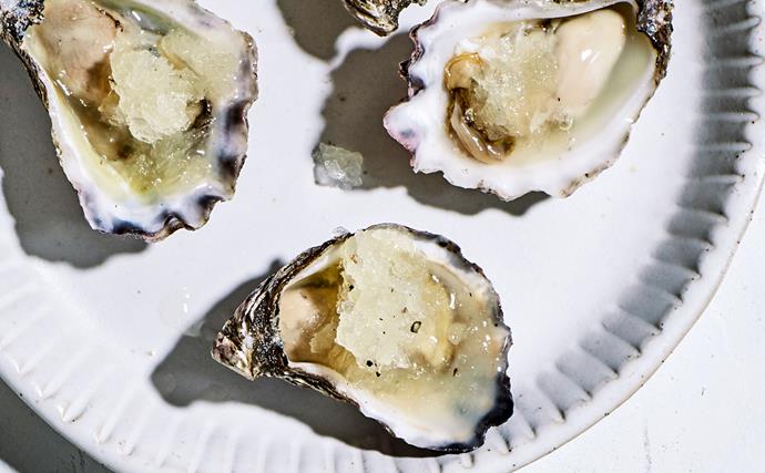 Bennelong's oysters with lemon-pepper granita