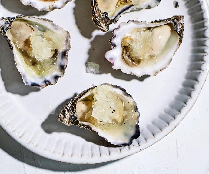 Bennelong's oysters with lemon-pepper granita
