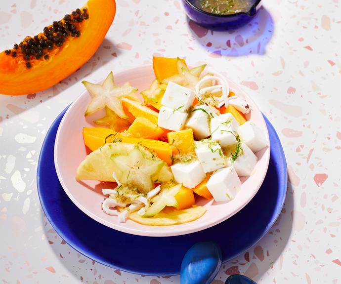**[Tropical fruit salad with coconut jelly and ginger syrup](https://www.gourmettraveller.com.au/recipes/browse-all/tropical-fruit-salad-coconut-jelly-18932|target="_blank")**
