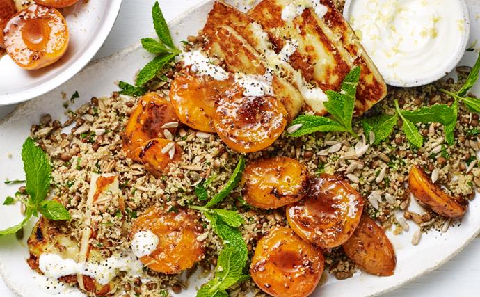 Couscous with haloumi and honey-chilli apricots