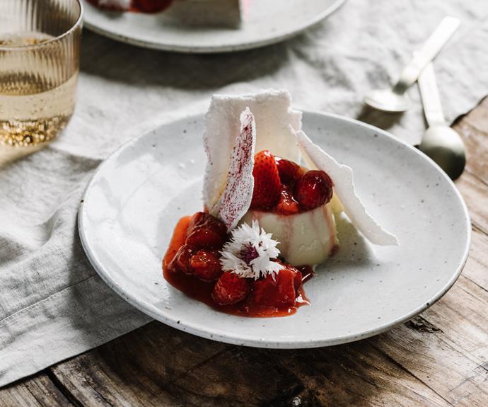 **[Alla Wolf-Tasker's honey panna cotta with strawberry compote vacherin](https://www.gourmettraveller.com.au/recipes/chefs-recipes/honey-panna-cotta-strawberries-19092|target="_blank")**