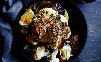 Roasted whole cauliflower with wakame butter and toasted crumbs