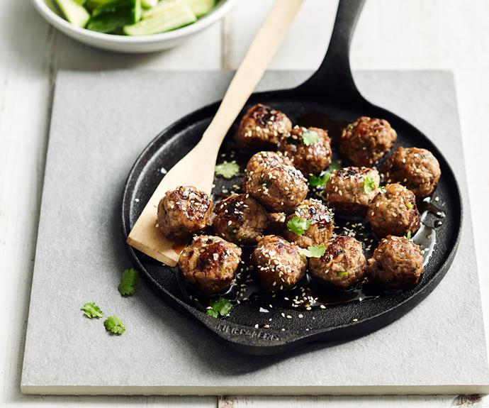 **[Pork and shiitake meatballs meatballs with sweet soy](https://www.gourmettraveller.com.au/recipes/fast-recipes/pork-mushroom-meatballs-19123|target="_blank")**