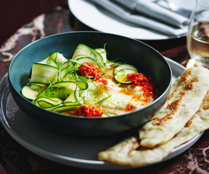 **[Alex Davies' baked burrata with marinated zucchini and fermented chilli](https://www.gourmettraveller.com.au/recipes/chefs-recipes/baked-burrata-19148|target="_blank")**