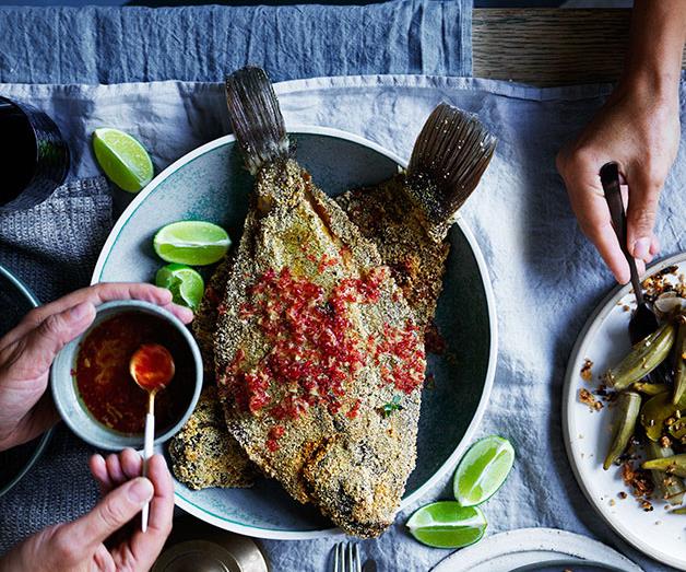 **[Flounder fried in fubá with finger lime and young ginger](https://www.gourmettraveller.com.au/recipes/browse-all/flounder-fried-in-fuba-with-finger-lime-and-young-ginger-12567|target="_blank")**