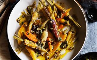 Carrots with garlic, ginger, spring onion and smoked chilli butter