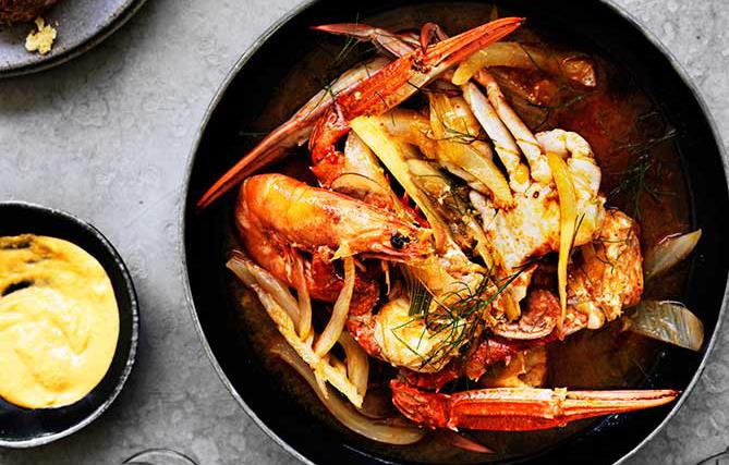 Crab, prawn and fennel stew with rouille