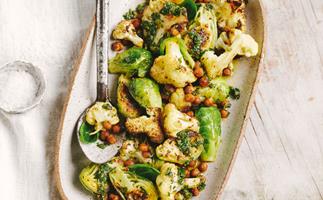 Roasted cauliflower, Brussels sprout and chickpea salad