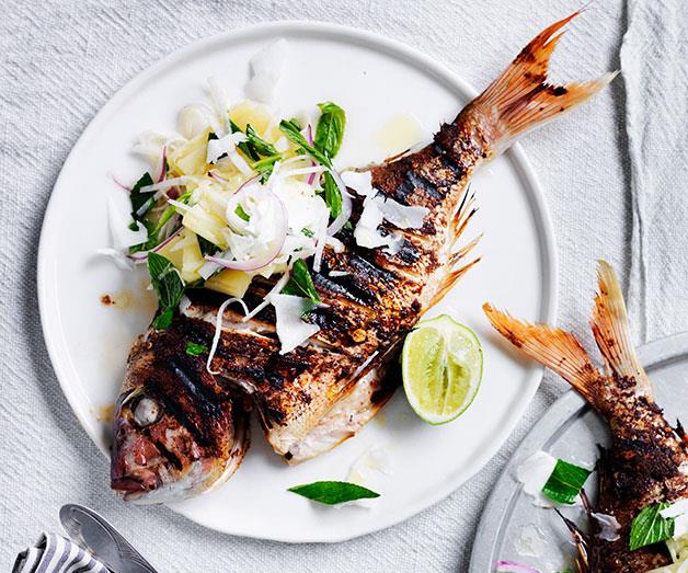 Jerk snapper with pineapple and lime