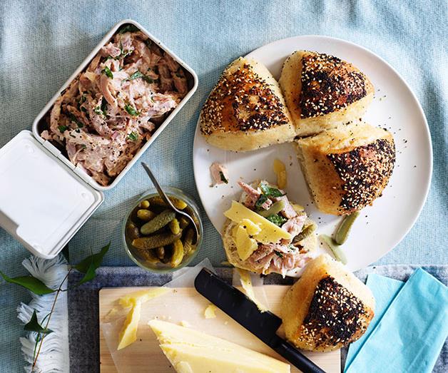 **[Devilled ham with cornichons and cheddar](https://www.gourmettraveller.com.au/recipes/browse-all/devilled-ham-with-cornichons-and-cheddar-12924|target="_blank")**
