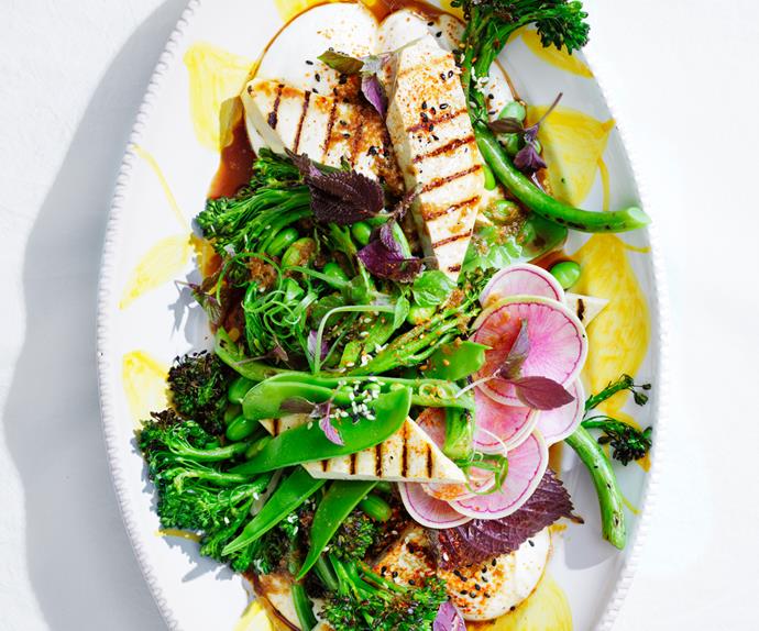 Chargrilled broccolini and tofu salad with soy-yuzu dressing