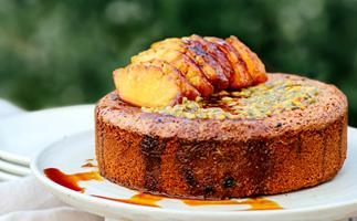 Gluten-free passionfruit and almond cake with honey-roasted pineapple by Frida's Field