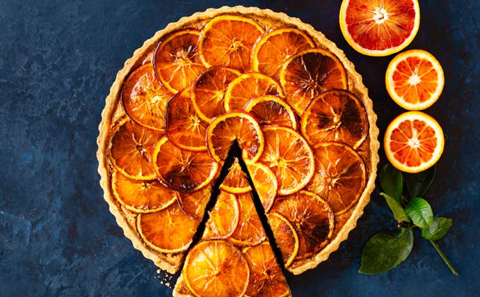 Candied orange and marmalade tart with burnt butter pastry