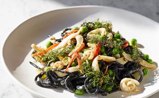 Napier Quarter's squid-ink spaghetti with cuttlefish, green pea and chilli