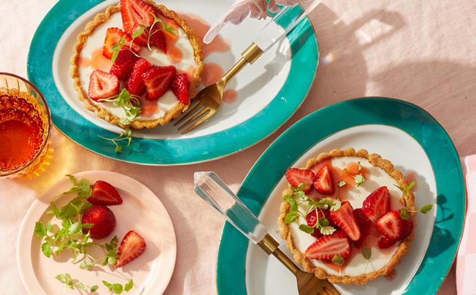 Yuzu cream tarts with ginger strawberries