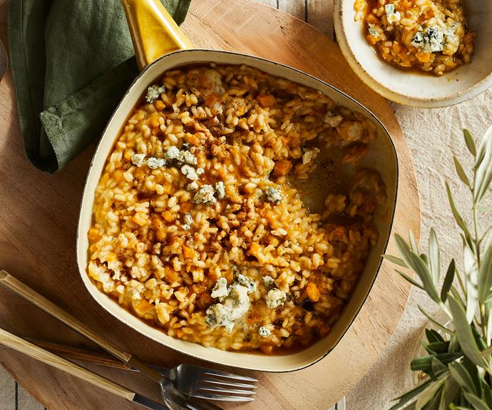 **[Enrico Tomelleri's risotto with pumpkin, Gorgonzola and brown butter](https://www.gourmettraveller.com.au/recipes/chefs-recipes/risotto-pumpkin-gorgonzola-brown-butter-19724|target="_blank")**