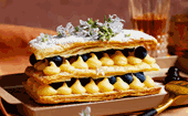 Blueberry millefeuille with rosemary and sweet vermouth crème pâtissière
