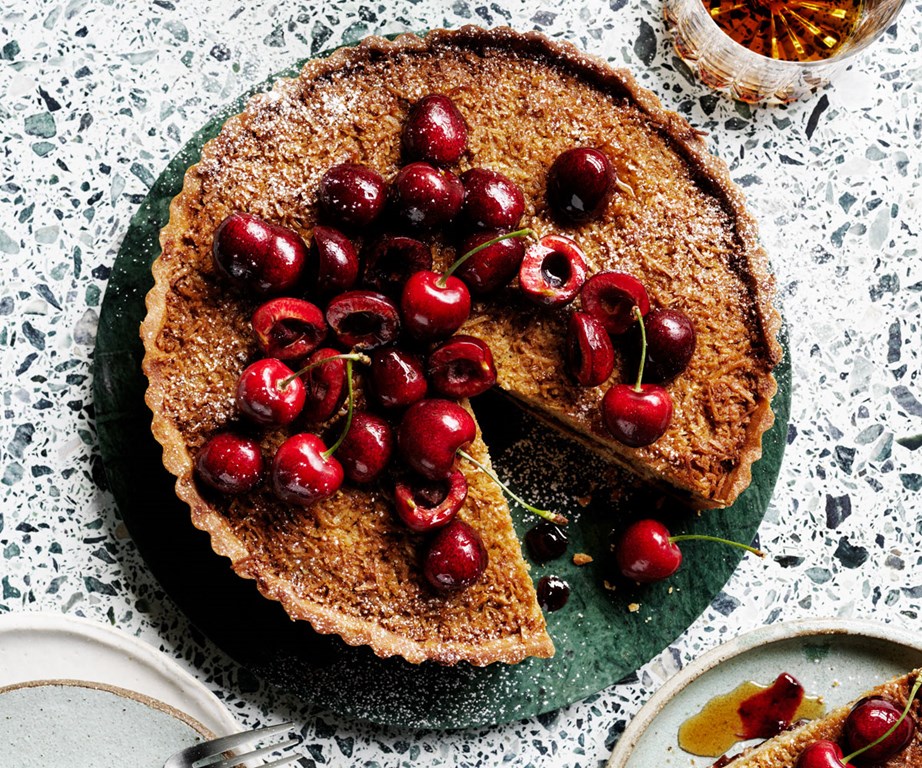 **[Coconut and cherry frangipane tart](https://www.gourmettraveller.com.au/recipes/browse-all/coconut-and-cherry-frangipane-tart-20648|target="_blank"|rel="nofollow")**